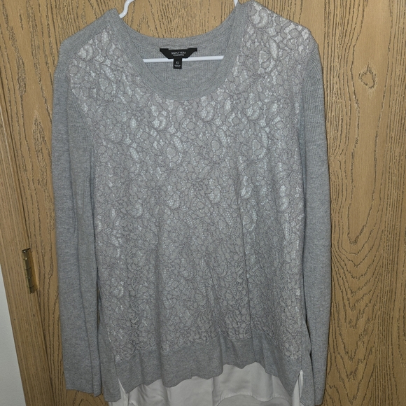Simply Vera Vera Wang Tops - Simply Vera Vera Wang Gray Lace Overlay Sweatshirt